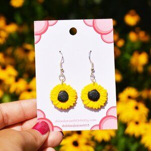 Handmade Yellow Floral Flower Sunflower Dangle Earrings